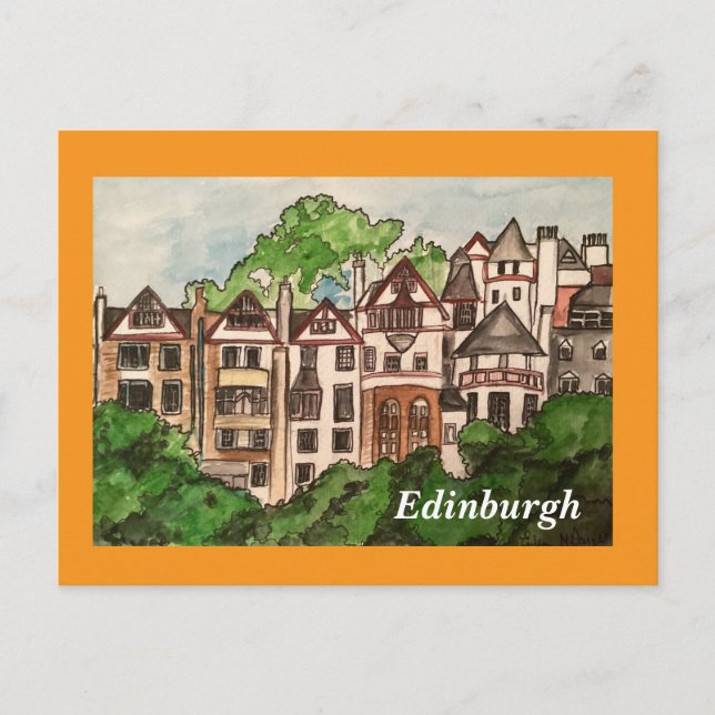 Carte postale d'Édimbourg (Maisons à côté du châte (Devant)