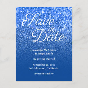 Carte Postale Deep Blue Ombre Bokeh Pailleté Enregistrer la Date