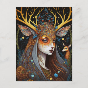 Carte Postale Deer Lady Imaginaire Art