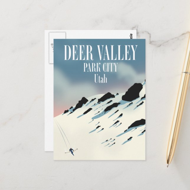 Carte Postale Deer Valley, Park City, Utah, affiche de ski (Devant/Arrière en situation)