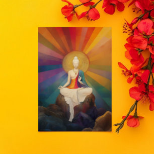 Carte Postale Déesse bouddhiste White Tara Rainbow Portrait Art