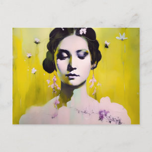 Carte Postale Déesse de printemps Jaunes et roses