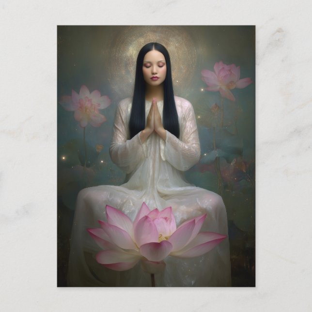 Carte Postale Déesse Éthérée Quan Yin Fleur Haute Fréquence (Devant)