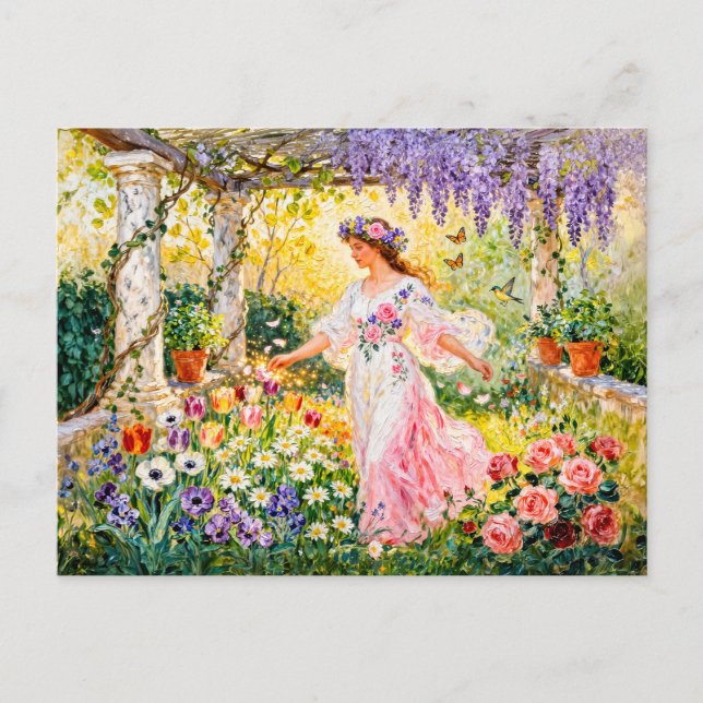 Carte Postale Déesse grecque Flora dans un jardin (Devant)