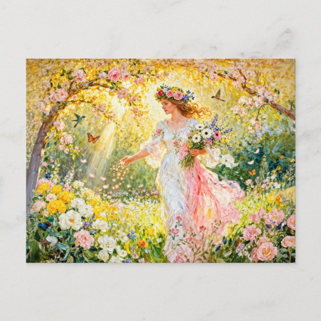 Carte Postale Déesse grecque Flores dans un jardin (Devant)