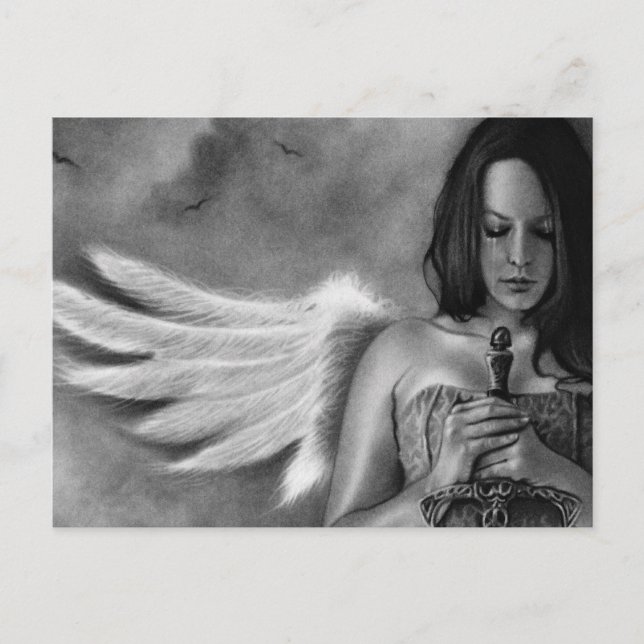 Carte Postale Défenseur Ange Fille Épée (Devant)