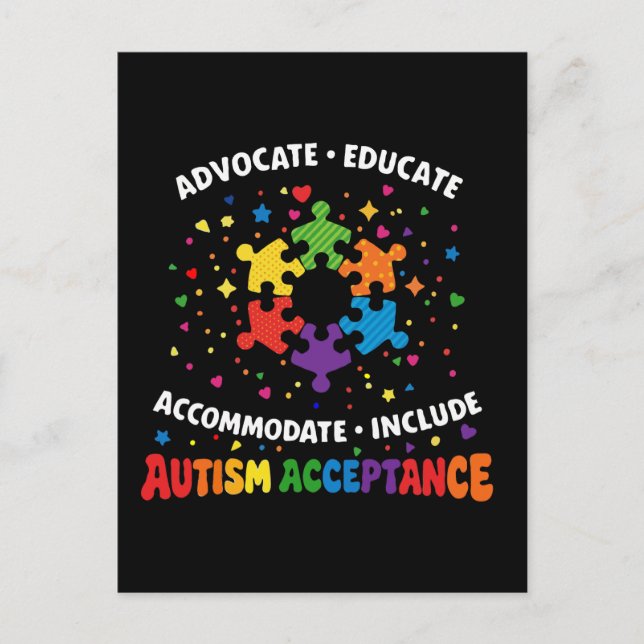 Carte Postale Défenseur de l'acceptation de l'autisme Éduquer Pu (Devant)