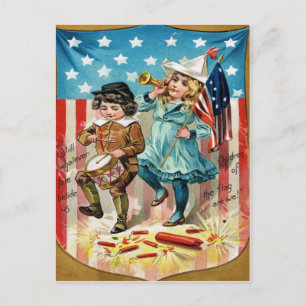 Carte Postale Défilé d'enfants Drapeau Américain Vintage 4 juill