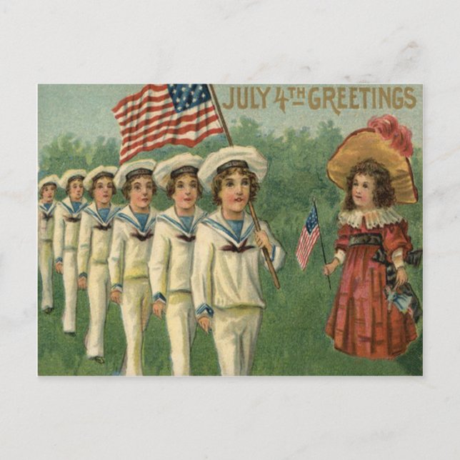 Carte Postale Défilé du drapeau américain uniforme de la marine  (Devant)