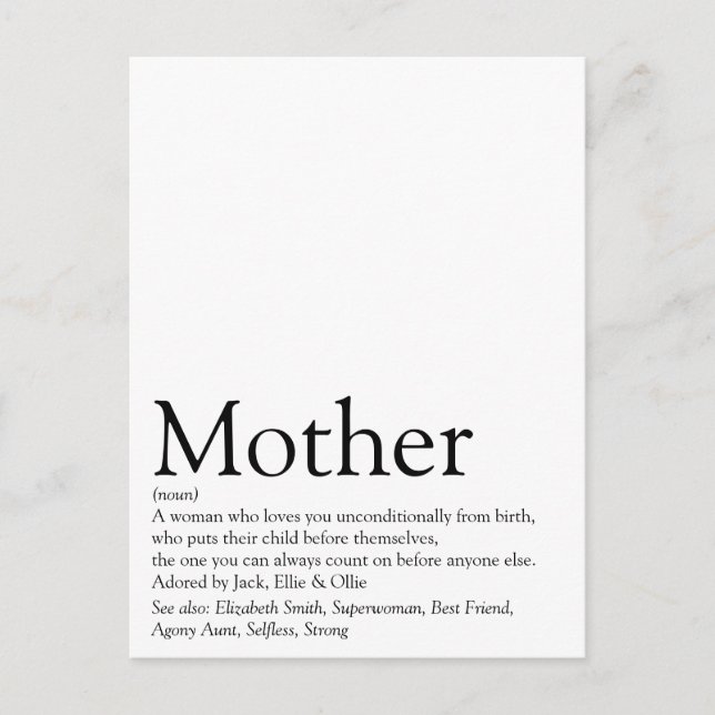 Carte Postale Définition de la meilleure maman, maman, mère du m (Devant)