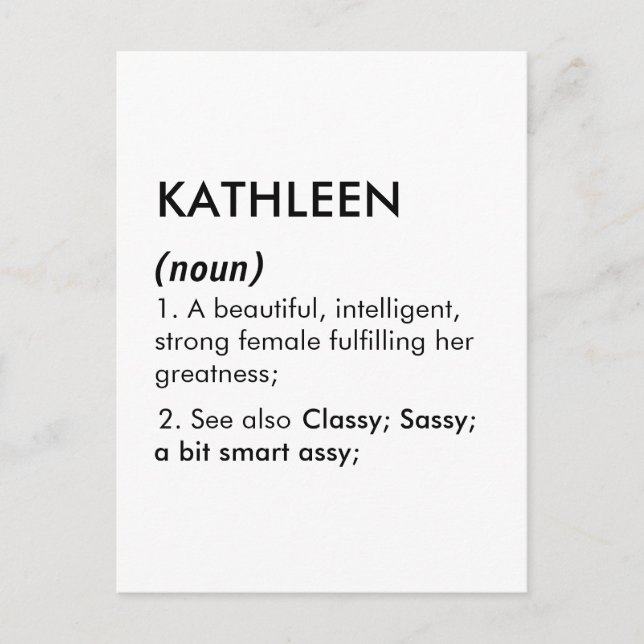 Carte Postale Définition de nom Kathleen modifiable, nom personn (Devant)