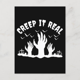 CARTE POSTALE DÉGUISEMENT DE CIMETIÈRE D'HALLOWEEN CRÉÉPIT RÉEL