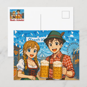 Carte Postale Dégustation de bière pendant l'Oktoberfest à Munic