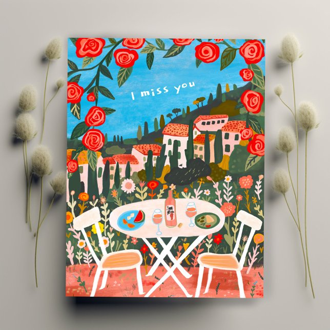 Carte Postale Déjeuner à la campagne pour deux vues Art (I Miss You Countryside Lunch for Two w Views Art Postcard
)