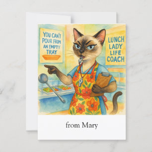 Carte Postale Déjeuner Lady Life Coach pour chat Cafétéria Sages