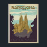 Carte Postale  dela Sagrada Familia - Barcelone, Espagne<br><div class="desc">Anderson Design Group est une entreprise d'illustration et de design primée à Nashville,  Tennessee. Le fondateur Joel Anderson dirige une équipe d'artistes talentueux pour créer des affiches originales qui ressemblent à des imprimés publicitaires vintage classiques des années 1920 aux années 1960.</div>