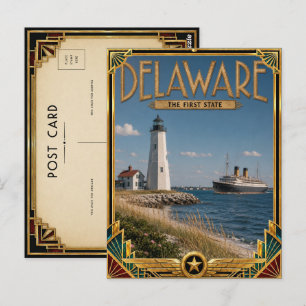 Carte Postale Delaware Art Déco vintage de l'âge d'or