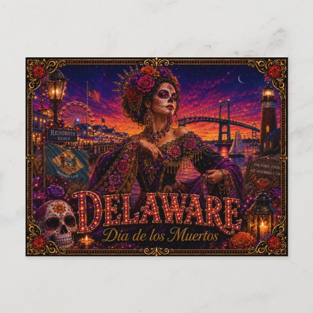 Carte Postale Delaware Día de los Muertos Rétro (Devant)