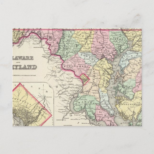Carte Postale Delaware et Maryland avec District de Columbia (Devant)