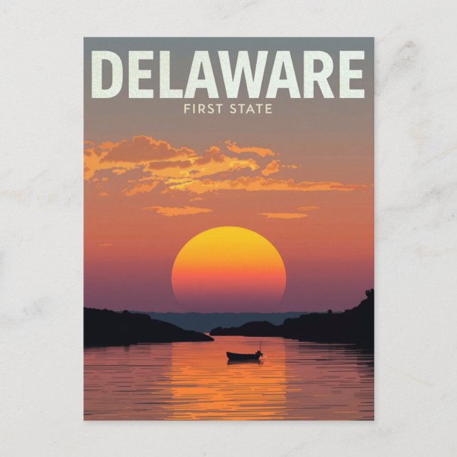Carte Postale Delaware Sunset Minimalist Boat Travel Art (Devant)