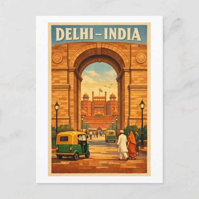 Carte Postale Delhi, Inde, dans un voyage rétro classique (Devant)