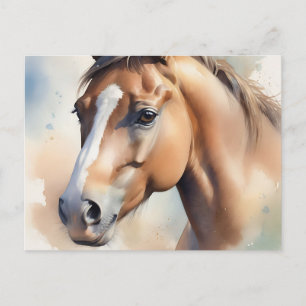 Carte Postale Délicat Portrait de Cheval Aquarelle en Pastel Dou
