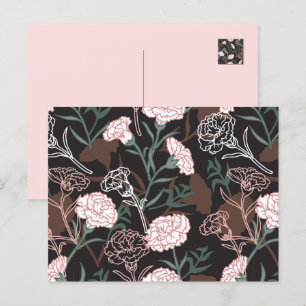 Carte Postale Délicates oeillets roses avec fleurs Feuilles vert