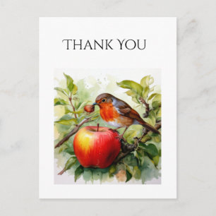 Carte Postale Délice oiseau et pomme fantaisiste