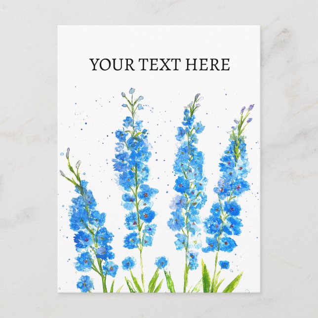 Carte Postale Delphinium bleu aquarelle élégant rustique (Devant)