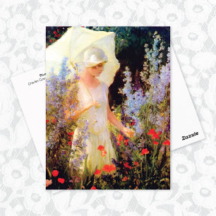 Carte Postale Delphiniums bleus Parasol Charles Courtney Curran