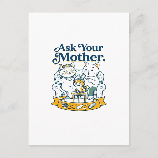 Carte Postale Demande à ta mère, Famille de chat drôle (Devant)