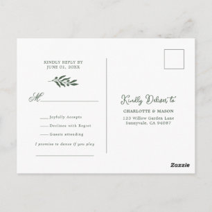 Carte Postale Demande de chanson de mariage au vert sauge et oli