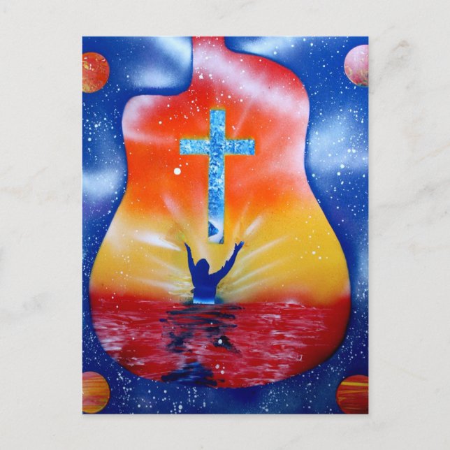 Carte Postale Demandez et vous recevrez - homme cross guitare (Devant)