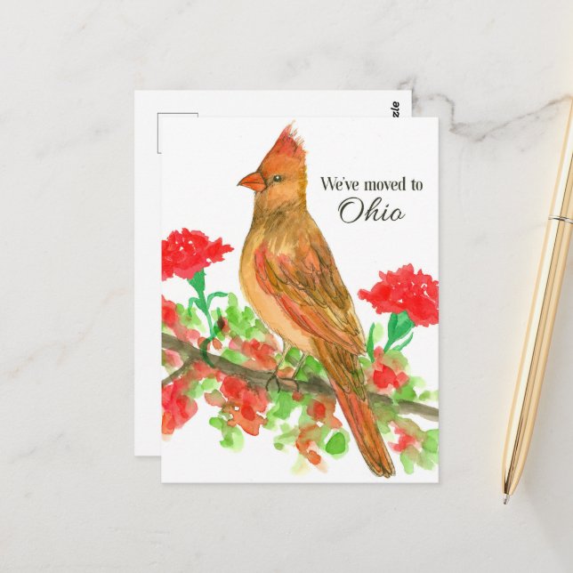 Carte Postale Déménagement Cardinal Rouge Cardinal Faire-part Oh (Devant/Arrière en situation)