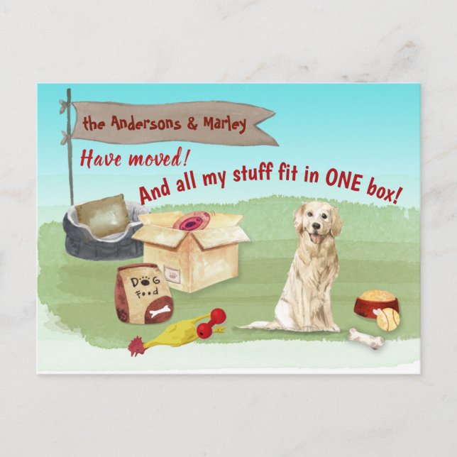Carte Postale Déménager Golden Retriever Chien jouets Notre nouv (Devant)