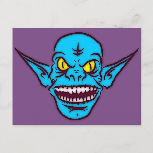 carte postale démon troll zombie bleu (Devant)