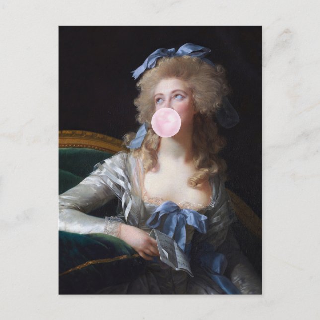 Carte Postale Demure with Pink Bubble Gum (Devant)