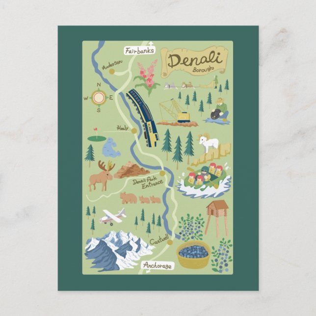 Carte postale Denali Borough Map (Devant)