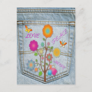 Carte postale Denim Back Pocket Flower Peace Love