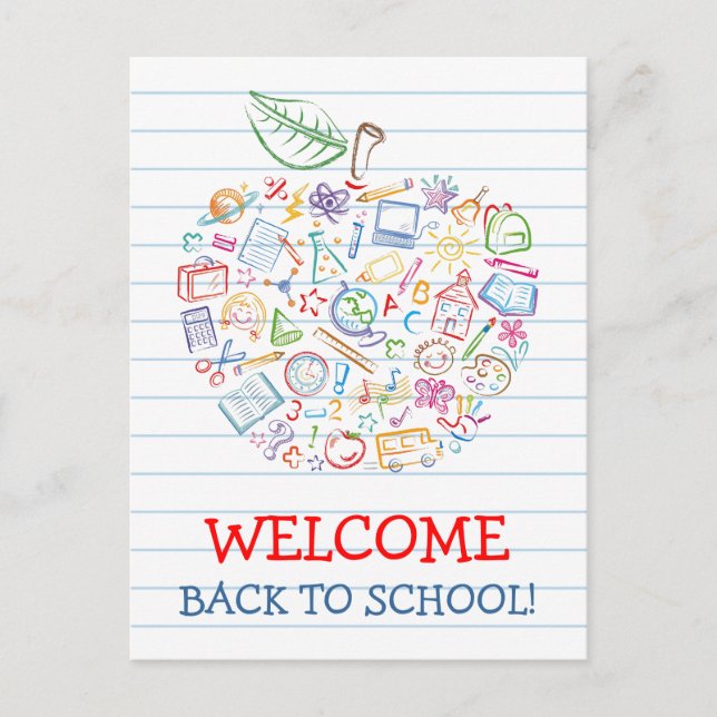 Carte postale d'enseignant colorée Apple retour à  (Devant)