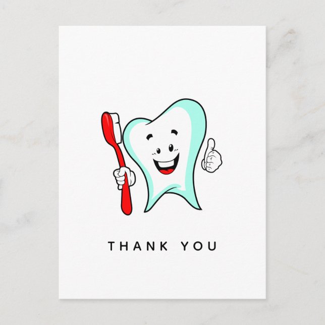 Carte Postale Dental Care Happy Tooth with Toothbrush Thank You (Devant)
