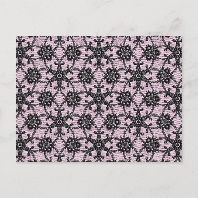 Carte Postale Dentelle antique - noir et rose glacé (Devant)