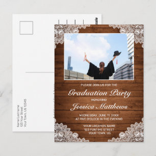 Carte Postale Dentelle blanche rustique Bois blanc Graduation Ph