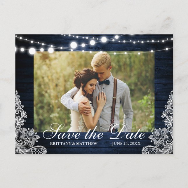 Carte Postale Dentelle en bois bleu rustique Photo Enregistrer l (Devant)