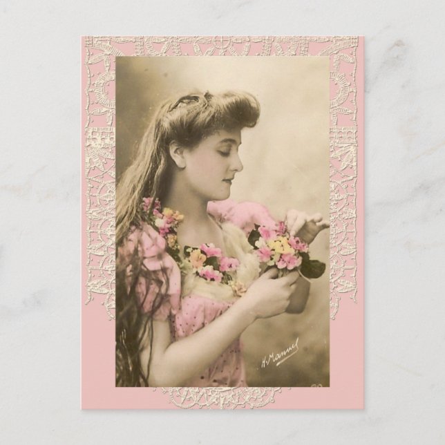 Carte Postale dentelle et bouquets lady victorienne (Devant)