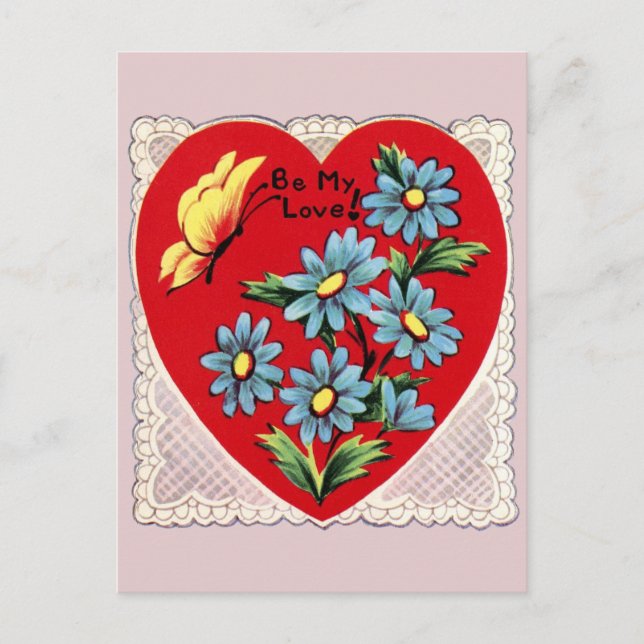 Carte Postale Dentelle et fleurs du coeur rétro Valentine (Devant)