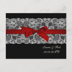 Carte Postale Dentelle et ruban rouge, Merci mariage noir