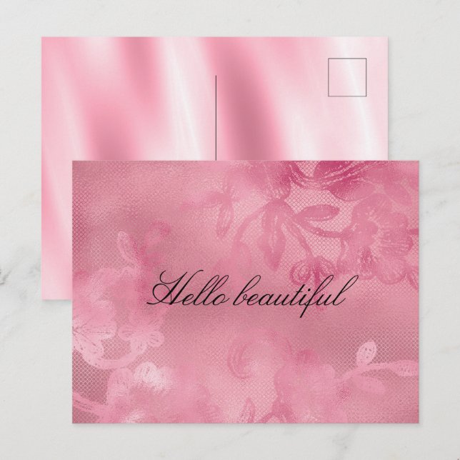 Carte Postale Dentelle florale rose chic (Devant / Derrière)