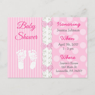 Carte Postale Dentelle rose et invitation Baby shower de la fill