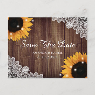 Carte Postale Dentelle Rustique Tournesol Mariage Enregistrer La